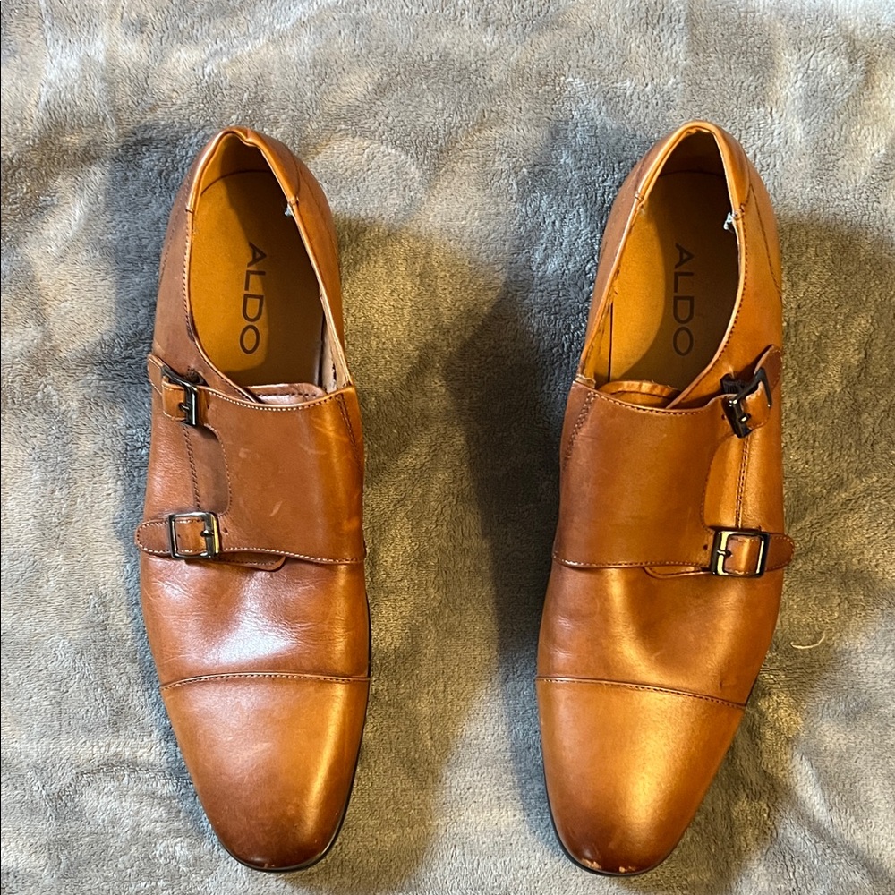 Aldo Men's Tan Leather Double Monk Strap Shoes